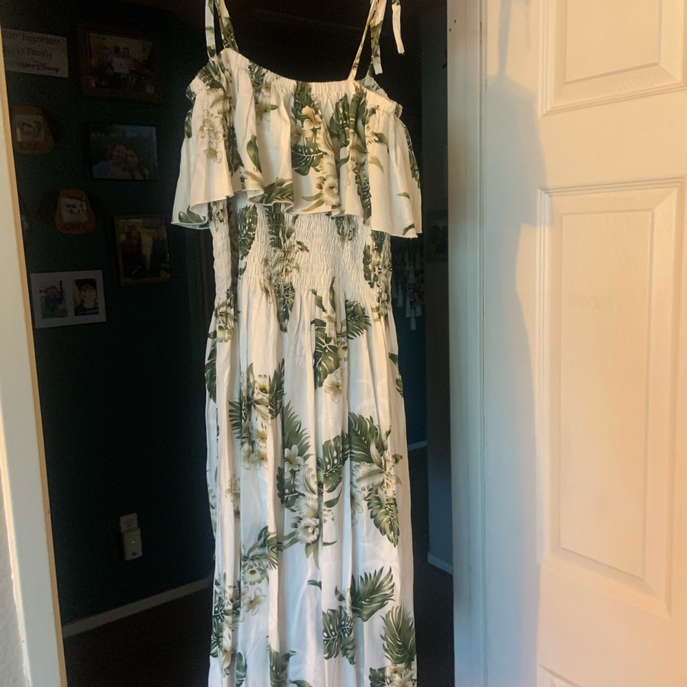 Floral Green and White Maxi Dress